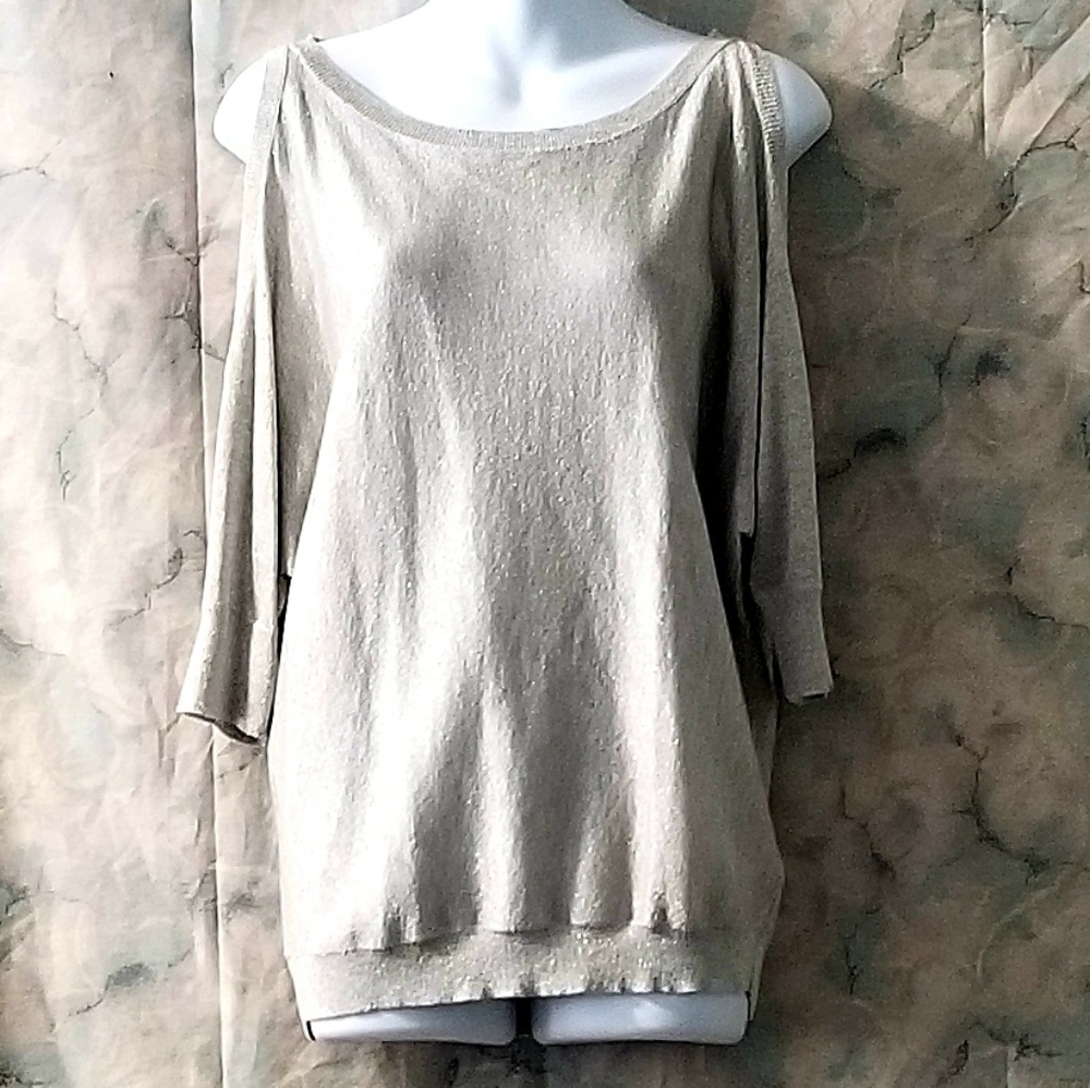 NWT Express Sparkly Champaign ColdShoulder Sweater